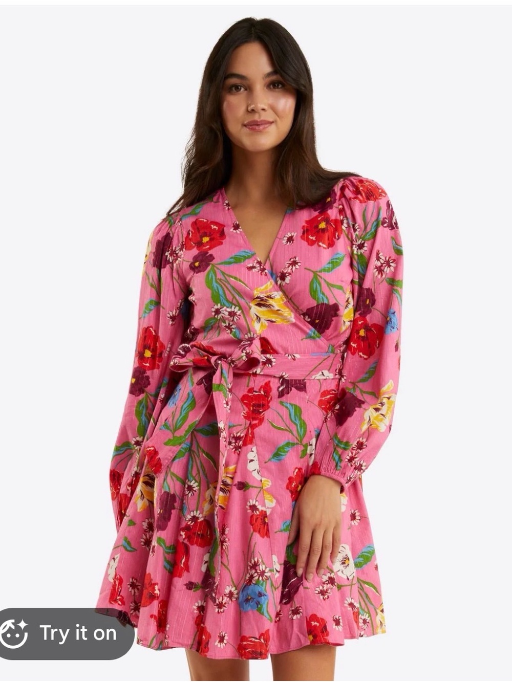 Draper James Pink Floral Long-Sleeve Wrap Dress